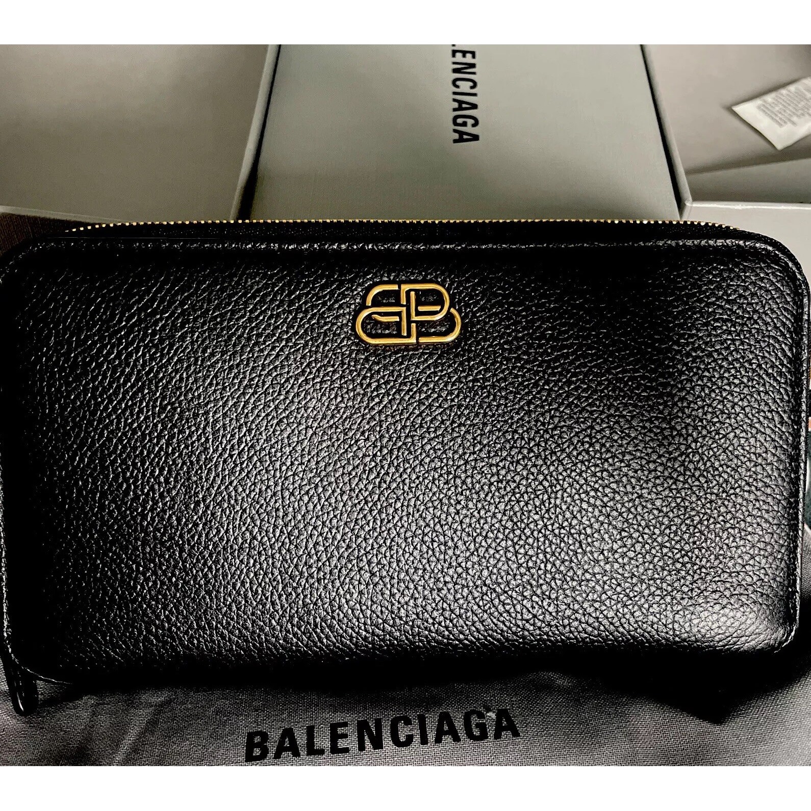 Balenciaga Woman's Long Double B Wallet Black Leather Free Shipping